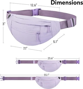 LAVENDER Large Waist Bag With 4-Zipper Pockets-Fanny Pack Crossbody NEW PURSE - Picture 1 of 2