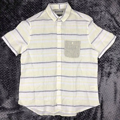 NWT Men's Michael Bastian Casual Cool Linen Button Down Yellow & Gray Shirt - Image 1 of 4