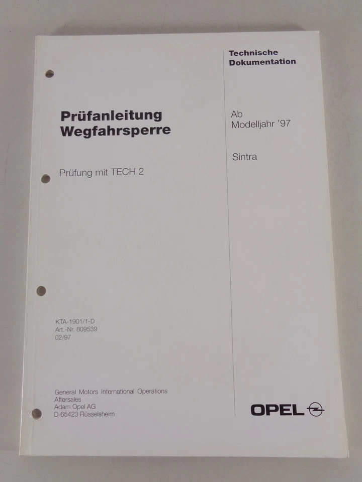 Manual de Taller Instrucciones de Inspección Opel Sintra Inmovilizador Desde - Imagen 1 de 1