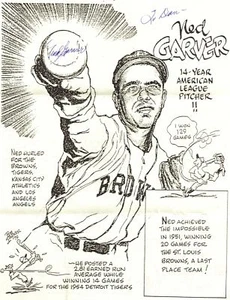 NED GARVER 1951 BROWNS SIGNED 8.5 X 11 CARTOON AUTO 15A - Picture 1 of 1