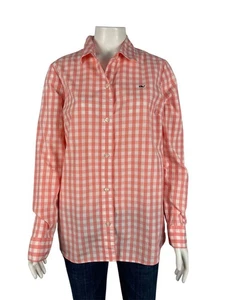 Vineyard Vines Classic Button Down Shirt Womens 8 Gingham Coral Orange Pink - Picture 1 of 8