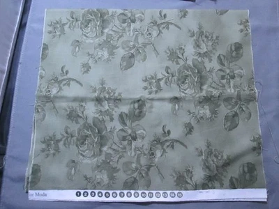 Moda Cotton Fabric by Robyn Pandolph - 12" - Green Roses - Image 1 of 4