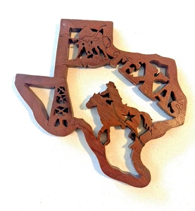 State of Texas Roteiche Holz Laser Cutout Cowboy Rodeo, Öl Bohrer Schild Plakette - Bild 1 von 7
