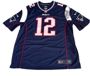 Men's XL NIKE NFL New England Patriots Jersey 12 Tom Brady in Blue On Field - Picture 1 of 16