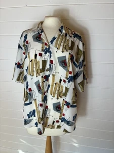 VINTAGE SHIRT BUILDINGS ABSTRACT PRINT LARGE OVERSIZED - Picture 1 of 9