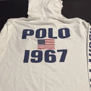 POLO RALPH LAUREN BIG PONY AMERICAN FLAG 1967 HOODIE WHITE MENS SIZE MEDIUM - Picture 1 of 6