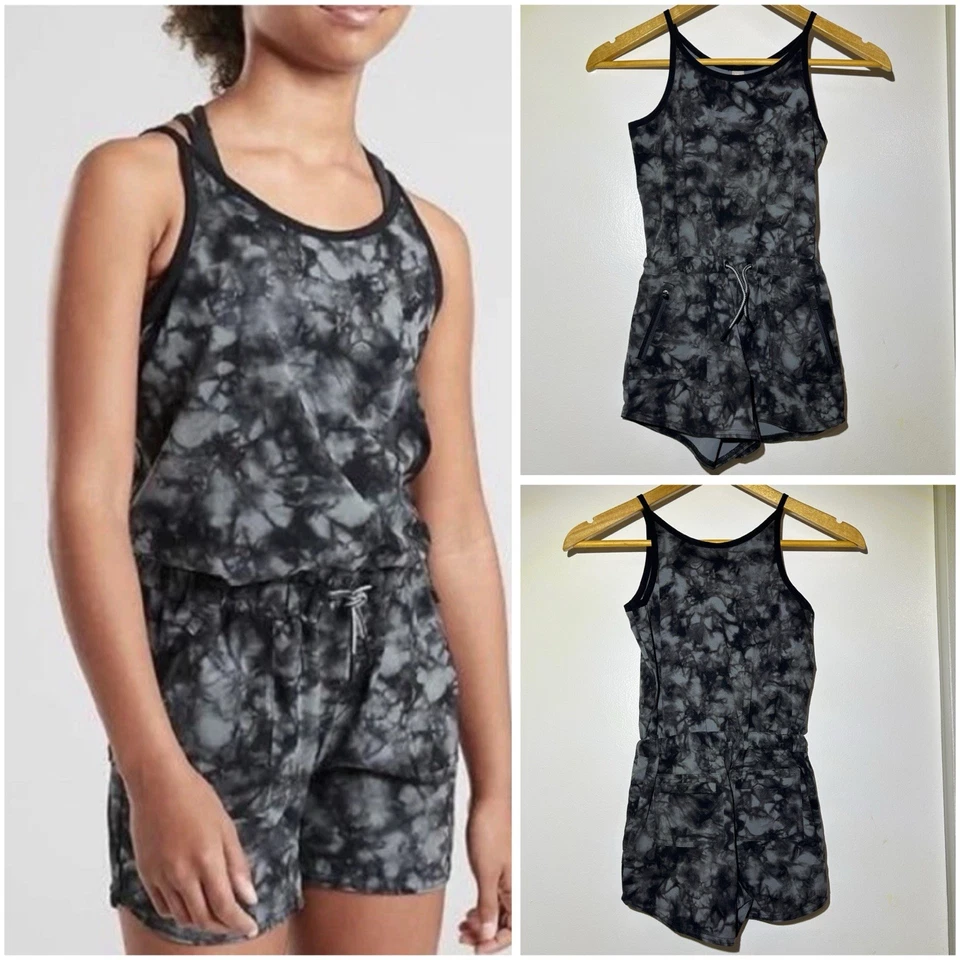 Athleta Girl Ready To Go Romper One Piece Gray Tie Dye Girls Size XS/6 - Image 1 of 4