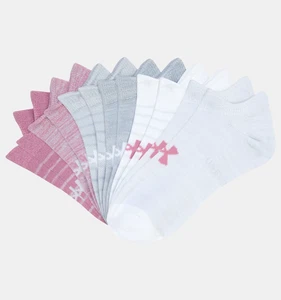 NEW Under Armour Essential No Show Socks - 6 Pack - White / Grey / Pink - Large - Picture 1 of 7