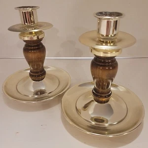 HOME INTERIOR Vintage Messing & Holz Kerzenständer 2er Set Made In USA - Bild 1 von 7