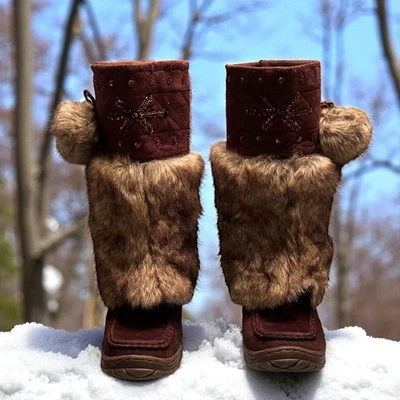 Vintage Muk Luks Faux Fur Brown Winter Snow Mid Calf Electra Boots Women 8.5 - Image 1 of 4