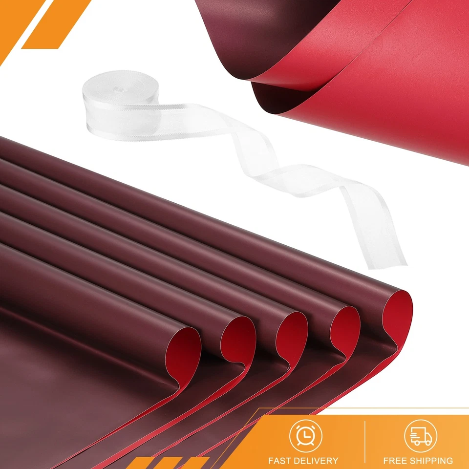 20 hojas de papel de envolver flores con cinta 22,8"x22,8" rojo mate/borgoña Foto 1 de 4