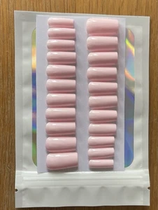 22 Medium Sqaure Pink Press On False Nails handmade - Picture 1 of 4
