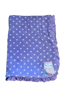 Carters Purple Owl Polka Dot soft plush Ruffle Trim Baby Blanket - Picture 1 of 7