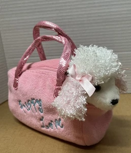 Aurora Puppy Love Plush 7” Pink Carrier W/ White Poodle Dog Stuffed Animal - Picture 1 of 13