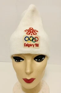 Calgary 1988 88 Canada Winter Olympics Ski Beanie Hat Cap Toque White Vintage - Picture 1 of 11