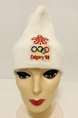 Calgary 1988 88 Canada Winter Olympics Ski Beanie Hat Cap Toque White Vintage - Image 1 of 4