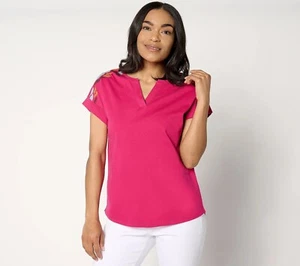 Denim and Company Cotton Slub Jersey Embroidered Dolman Top Size 1X Beetroot NEW - Picture 1 of 7