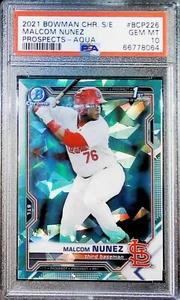 2021 BOWMAN SAPPHIRE AQUA /99 REFRACTOR #BCP226 MALCOM NUNEZ PSA 10 FREE SHIP - Picture 1 of 2