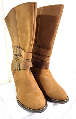 Durango 11" Tall Back Zip Camel Brown Boot Shoe Size 8.5M 3" High Heel Buckle GU - Image 1 of 4