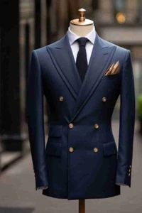 Traje Blazer Para Hombre Azul Marino Doble Pecho Ajuste Moderno Elegante para Bodas - Imagen 1 de 6