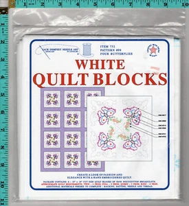 "Four Butterflies" Jack Dempsey Needle Art 18" White Quilt Blocks 732/99 NEW! - Picture 1 of 5