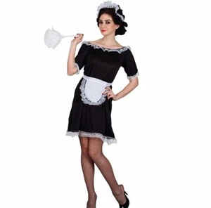 Ladies Classic FRENCH MAID Fancy Dress Sexy House Cleaner Costume UK Sizes 6-24 - Picture 1 of 7