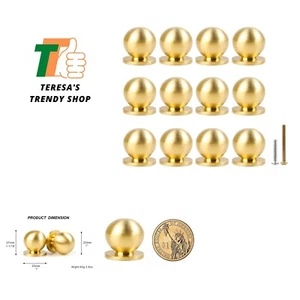 12pcs Round Solid Brass Pulls Cabinet Drawer Knobs Gold Handles for Dresser H... - Picture 1 of 4