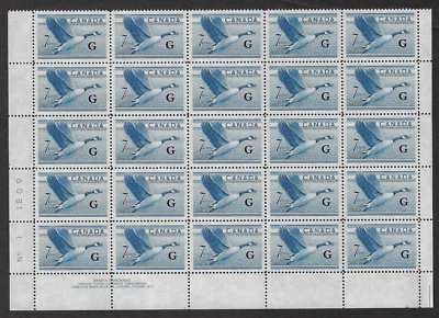 Canada Official G Stamps — Pane of 25 — 1952, Canada Goose #O31 MNH - Image 1 of 2