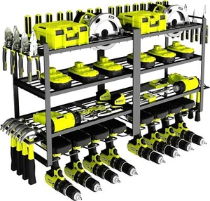 8 Drill Holder Wall Mount Power Tool Shelf Organizer Storage Rack Garage Black - Picture 1 of 6
