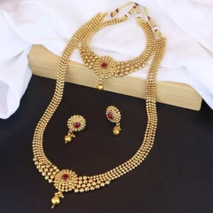 INDIAN BOLLYWOOD BRASS GOLD PLATED JEWELRY NECKLACE WOMEN FASHION JEWELRY SETS - Picture 1 of 10