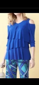 Susan Graver Liquid Knit Cold Shoulder Top Blouse Tunic ROYAL COBALT BLUE, Sz M - Picture 1 of 2