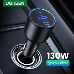 UGREEN 130W Car Charger PD 4.0 3.0 Quick Fast Type C Charger For iPhone Laptop - Picture 1 of 12