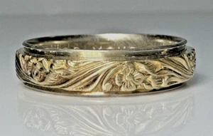 Vintage 14k Yellow & White Gold Floral Botanical Men's Wedding Band Ring Sz 13 - Picture 1 of 8
