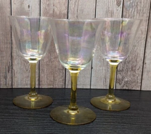 Vintage Luster Iridescent Optic Cordial Sherry Glasses with Yellow Gold Stems - Picture 1 of 10