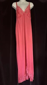 Vtg Jenelle Of California Low Cut Sexy Coral Lace Nightgown Lingerie Large - Picture 1 of 8