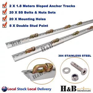 (2XTracks + 8X Double Stud) 1.8M Sloped Edges Anchor Track Tie Down Point Rail - Picture 1 of 6