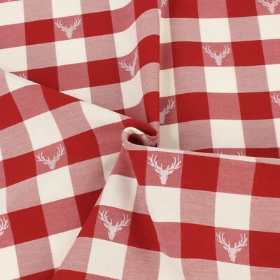 Stoff Meterware Karo Rot Weiß Zierborte Mischgewebe Vorhang Gardine Tischdecke - Bild 1 von 4
