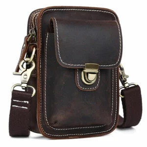 Men's New Rustic Leather Waist Bag Fanny Pack Belt Bag Pouch Small Shoulder Bag - Picture 1 of 8