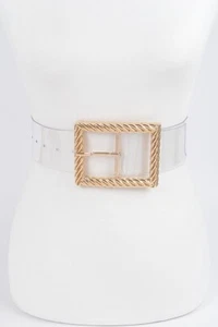 BNWT  Textured Square Buckle Cleared Transparent Fashion Belt - GOLD - Picture 1 of 5