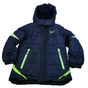 London Fog Fleece Lined Jacket Boys L/7 Navy Neon Hooded Full Zip Removable Hood - Picture 1 of 6