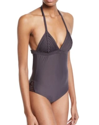  PILYQ ISLAND MACRAMÉ TRAJE DE BAÑO DE UNA PIEZA MARRÓN CUELLO HALTER LAZO ESPALDA TALLA MEDIANA Foto 1 de 4