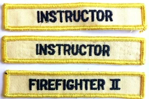 LOT OF 3 NEW ORIGINAL VINTAGE FIREFIGHTER & INSTRUCTOR EMBROIDERED PATCHES - Picture 1 of 2