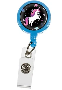 Prestige Medical Retracteze™ ID Holder Unicorns Black On Blue - Picture 1 of 1