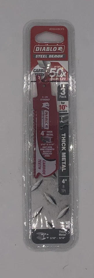 Freud DS0408CF3 Diablo 4" Hoja de Receta de Metal Gruesa con Punta de Carburo 8 TPI 3 PK Foto 1 de 1