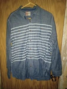 Ruff Hewn Long Sleeve Button Shirt Mens L Blue With White Stripes 100% Cotton - Picture 1 of 12