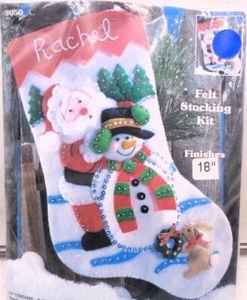Winter Wonderland Santa & Snowman Felt Christmas Stocking KIT 16" Long Decor - Picture 1 of 2