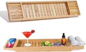 Wooden Bath Tray Caddy Tray Bathtub Storage Rack Shelf Bath Tub Tray Organiser - Picture 1 of 12