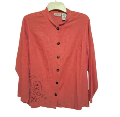 Женский топ из льняной смеси White Stag большого размера 18/20 Вт с пуговицами Lagenlook Coral - Изображение 1 из 4