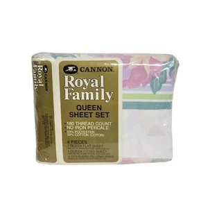 Vintage Cannon Royal Family Floral Garden Print 4-Piece Queen Sheet Set New - Picture 1 of 6