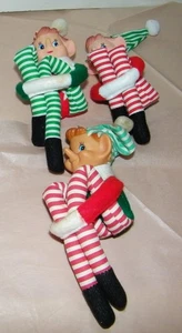 (3) Knee Hugger Elf Pixie Christmas Vintage Striped 10"H Shelf Sitters Mint - Picture 1 of 7